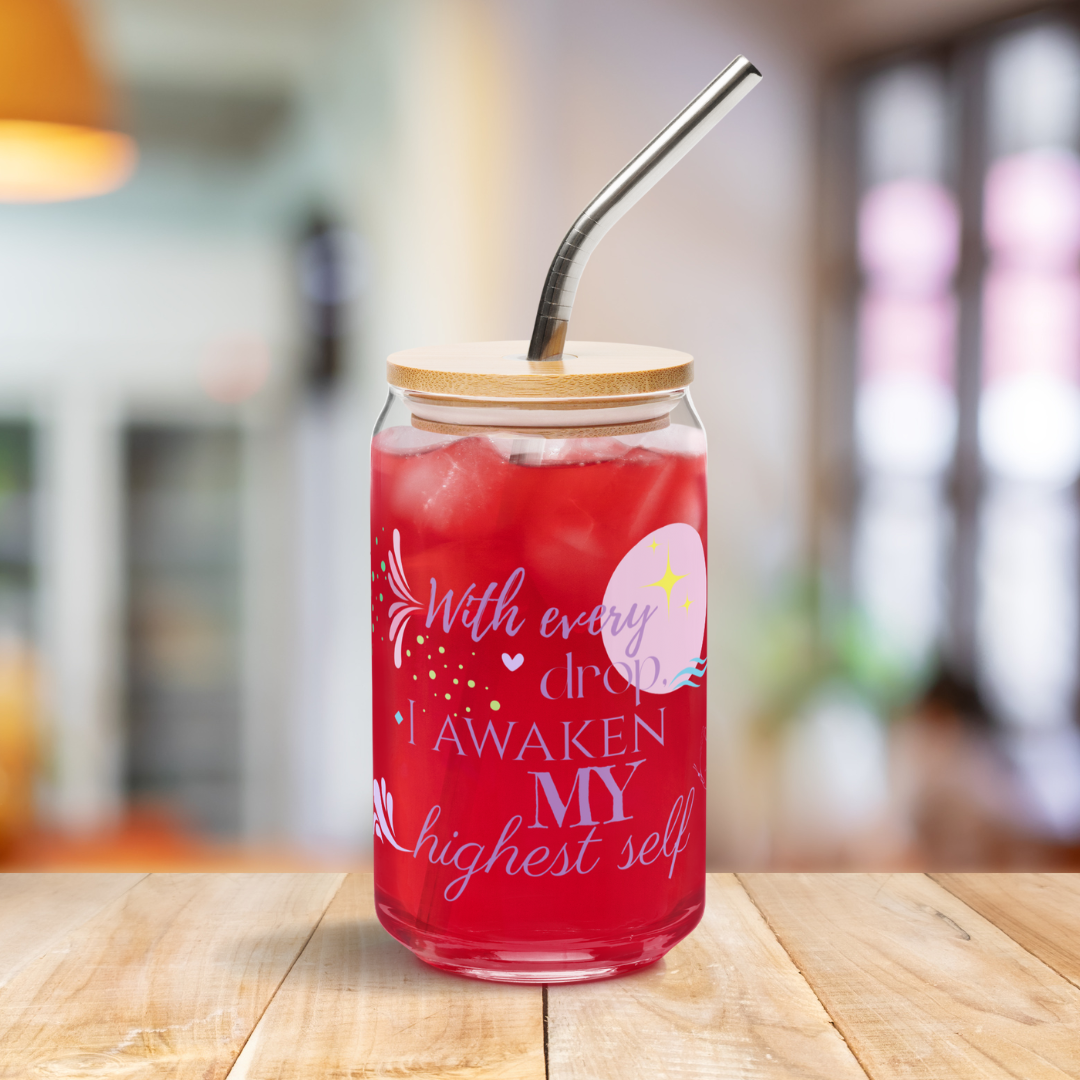 Manifestation Can Glass – Water Cup for Affirmation & Positivity Reminder | Mindful Gift for Women