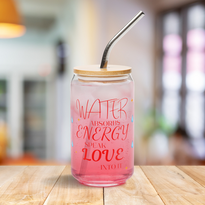 Aesthetic glass cup with a self-love affirmation, perfect as a mindful gift for women